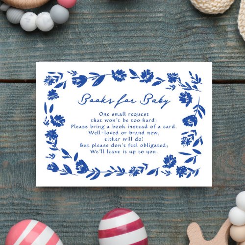 Blue Hand Drawn Whimsical Flower Book for Baby RSVP Card