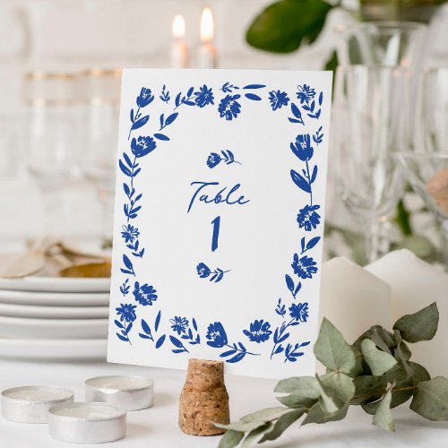 Blue Hand Drawn Whimsical Flower Table Numbers
