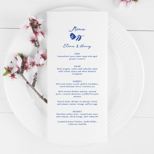 Blue Hand Drawn Whimsical Flower Wedding Menu