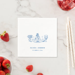 Blue Hand Drawn Whimsical Wedding Napkins