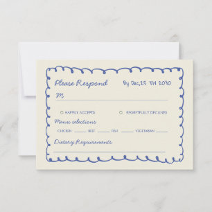 Blue hand drawn Whimsical Wedding RSVP Card