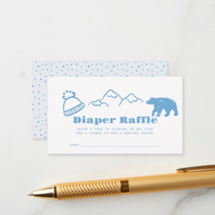 Blue Hand-Drawn Winter Baby Diaper Raffle Ticket Enclosure Card