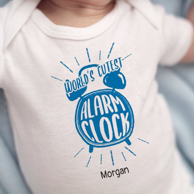 Blue Hand-drawn World's Cutest Alarm Clock Baby Bodysuit (Creator Uploaded)