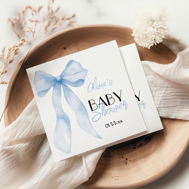 Blue Hand Written Drawn Bow Baby Boy Shower  Napkins (Creator Uploaded)
