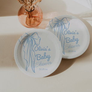 Blue Hand Written Drawn Boy Modern Baby Boy Shower Paper Plates