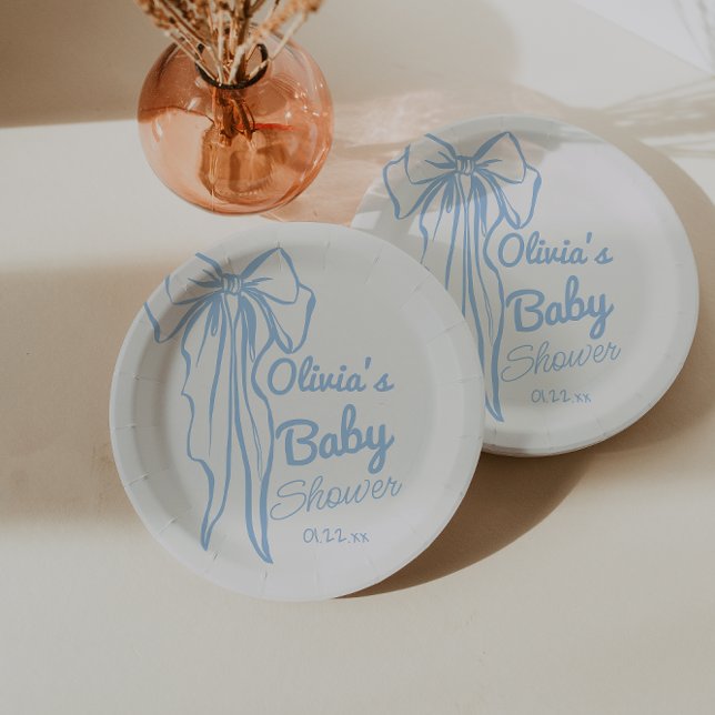 Blue Hand Written Drawn Boy Modern Baby Boy Shower Paper Plates (Creator Uploaded)