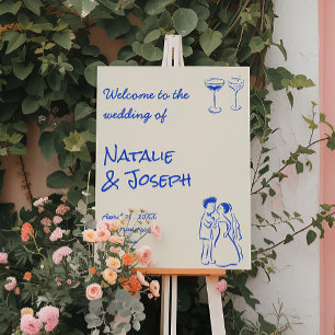 Blue Hand Written Drawn Fun Wedding Welcome Foam Board