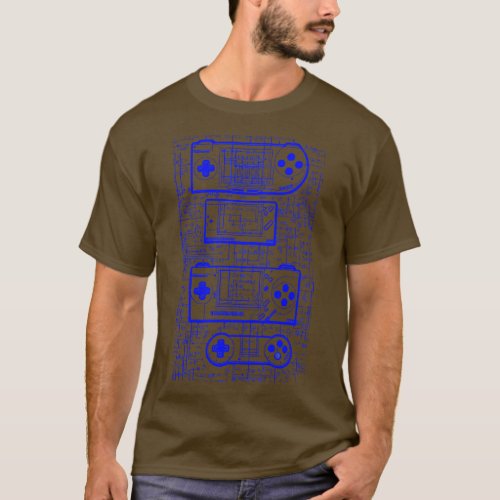 Blue Handheld Gaming Controller Da Vinci Blueprint T_Shirt