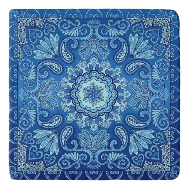 Blue Handkerchief Design Marble Country Trivet (Front)