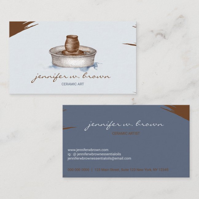Blue Handmade Clay Ceramic Tool sculpture Pottery Business Card