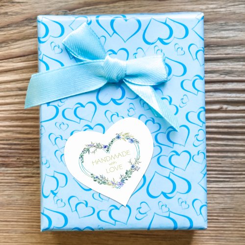 Blue Handmade with Love Quote Floral Heart Heart Sticker