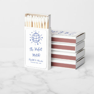 Blue Handwritten Disco Ball Wedding Matchboxes