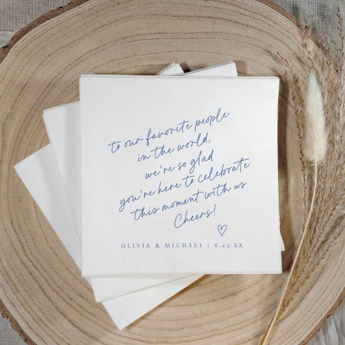 Blue Handwritten Love Note Style Wedding Napkins