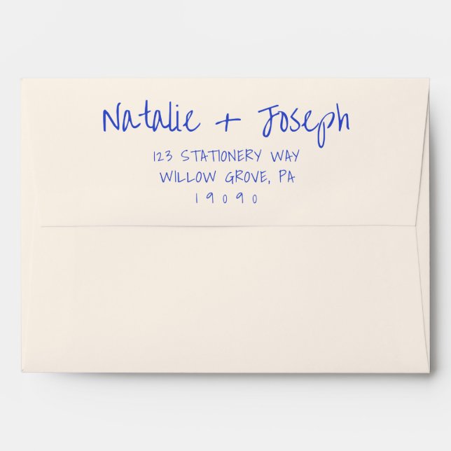 Blue Handwritten Trendy Unique Modern Wedding Envelope (Back (Top Flap))