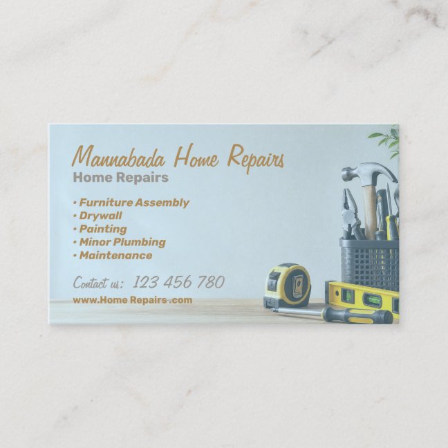 Blue Handyman Home Repair Maintenance Service Business Card