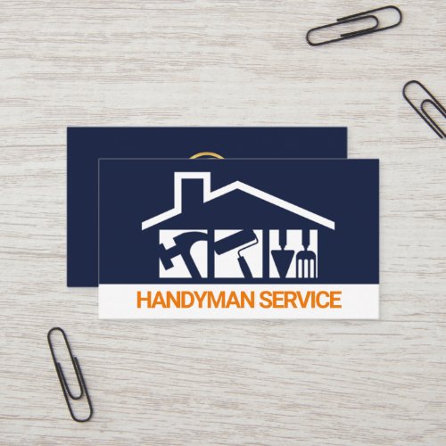 Blue Handyman Rooftop Home Repair Business Card
