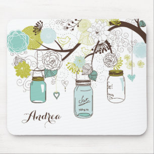 Blue Hanging Mason jars Floral Personalized Mouse Pad