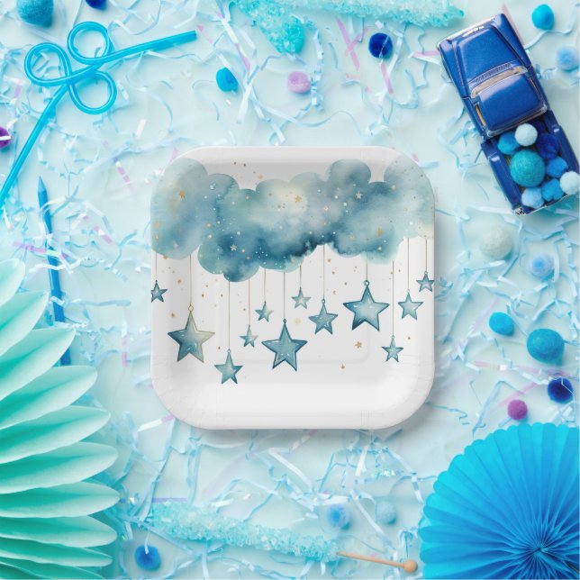 Blue hanging stars paper plates (Party)