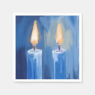 Blue Hanukkah Candles Watercolor Holiday Napkins