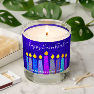 Blue Hanukkah Menorah Boho Candles Keepsake Custom