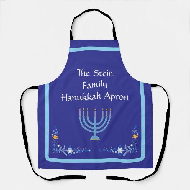 Blue HANUKKAH Menorah Customize  Apron (Front)