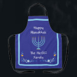 Blue HANUKKAH Menorah Customize NAME Apron<br><div class="desc">Personalize
Add your name and customize your Holiday Season message.
 I love painting and design! I hope you enjoy my artwork.</div>