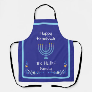 Blue HANUKKAH Menorah Customize NAME Apron