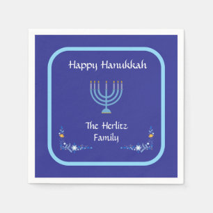 Blue HANUKKAH Menorah Customize NAME Napkins