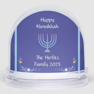Blue HANUKKAH Menorah Customize PHOTO NAME Snow Globe