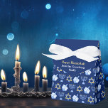 Blue Hanukkah Menorah Dreidel Cute Custom Party Favor Boxes<br><div class="desc">Beautiful Hanukkah party favor box in pretty blue with a cool pattern of Judaism star,  dreidel for fun Chanukah games,  and the Jewish menorah for the holiday. Personalize with your own gift message from your family.</div>