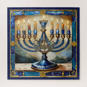 Blue Hanukkah Menorah Jigsaw Puzzle