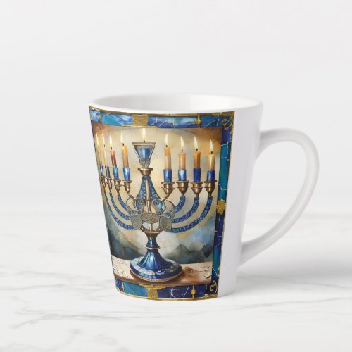 Blue Hanukkah Menorah Latte Mug