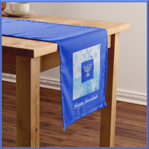 Blue Hanukkah Menorah Medium Table Runner
