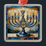 Blue Hanukkah Menorah Metal Ornament<br><div class="desc">You are viewing The Lee Hiller Photography Art and Designs Collection of Home and Office Decor,  Apparel,  Gifts and Collectibles. The Designs include Lee Hiller Photography and Mixed Media Digital Art Collection http://LeeHiller.com</div>