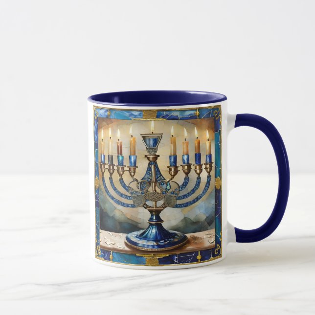 Blue Hanukkah Menorah Mug (Right)