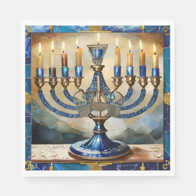 Blue Hanukkah Menorah Napkins (Front)