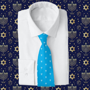 Blue Hanukkah Menorah Pattern Neck Tie