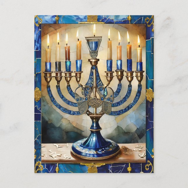 Blue Hanukkah Menorah Postcard (Front)