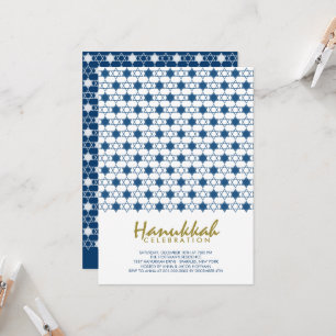 Blue Hanukkah Stars Of David Pattern Holiday Party Invitation