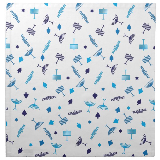Blue Hanukkah symbols pattern Cloth Napkin (Front)