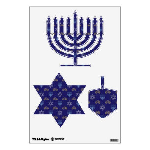 Blue Hanukkah Wall Decals Menorah, Star of David