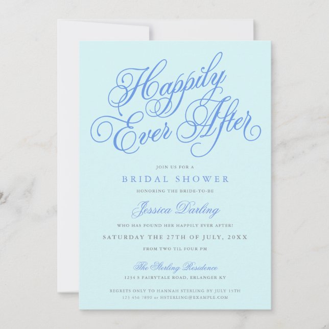 Blue Happily Ever After Bridal Shower Invitations (Front)