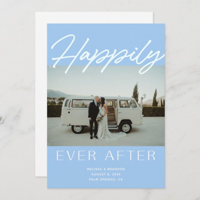 Blue Happily Ever After Wedding Announcement Card (Front/Back)