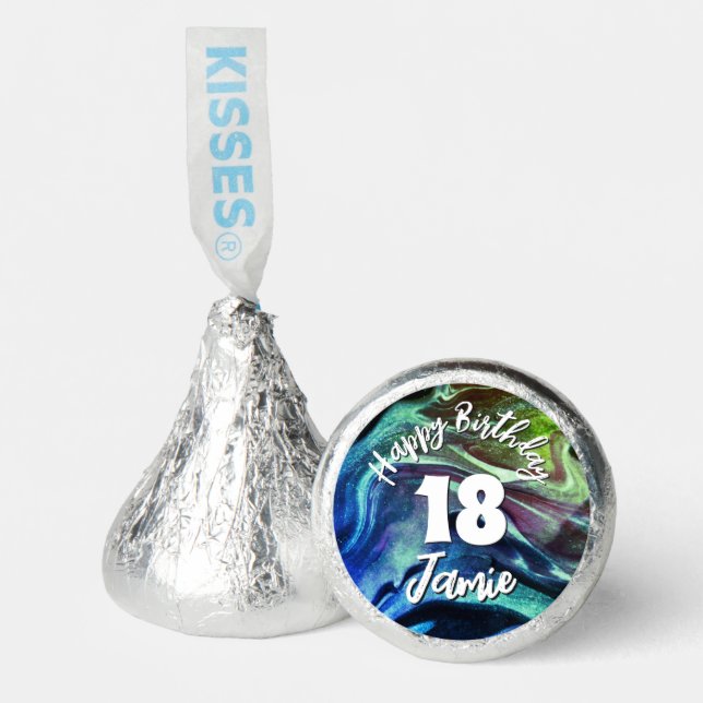 Blue Happy 18th Birthday & Personalized Name Hershey®'s Kisses® (Front)