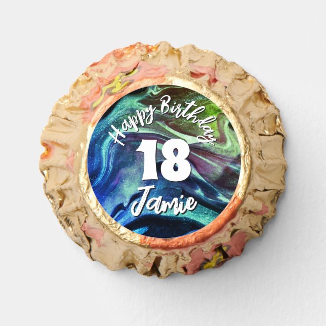 Blue Happy 18th Birthday & Personalized Name Reese's Peanut Butter Cups (Front)