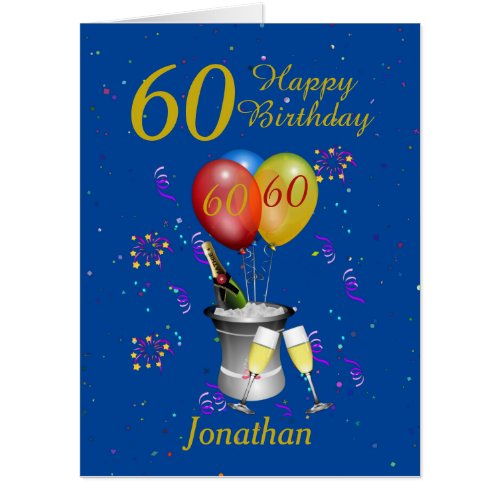 Blue Happy 60th Birthday Celebration Big Card