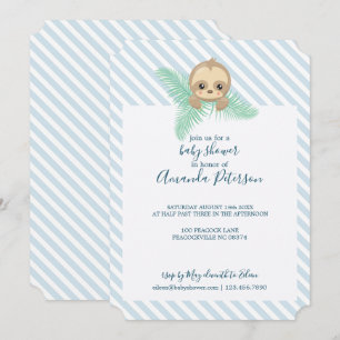 Blue Happy Baby Sloth Baby Shower Invitation
