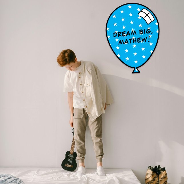 Blue Happy Balloon with Stars and Editable Text  Wall Decal (Ideal for adding special touches to room decor!)