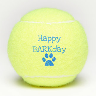 Blue Happy Barkday Birthday Pet Dog Toy Tennis Balls