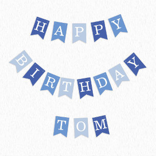 Blue Happy Birthday 3 Letter Name Boy Man Tom Bunting Flags